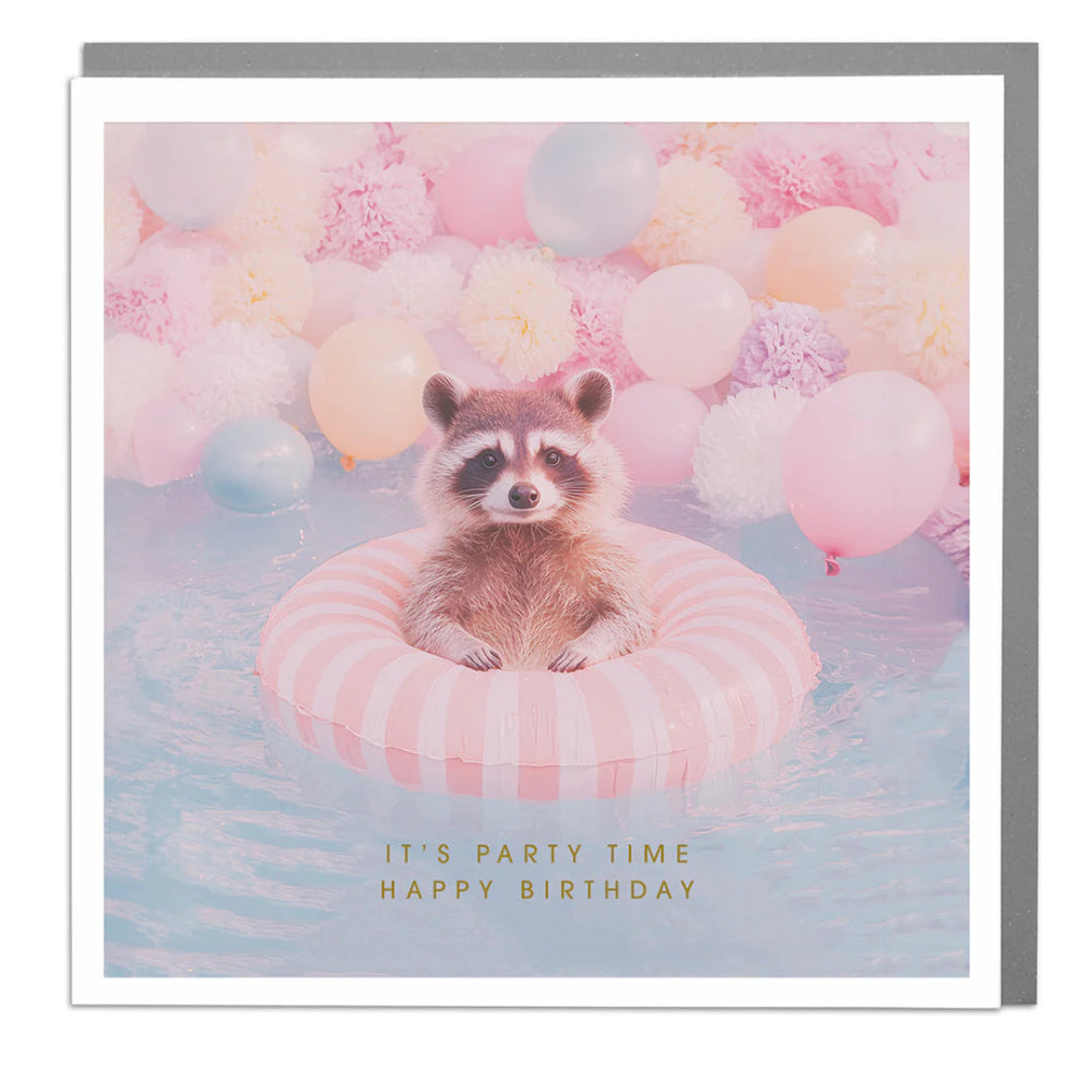 Lola Design Raccoon"Happy Birthday" Greeting Card | Putti Fine Furnishings