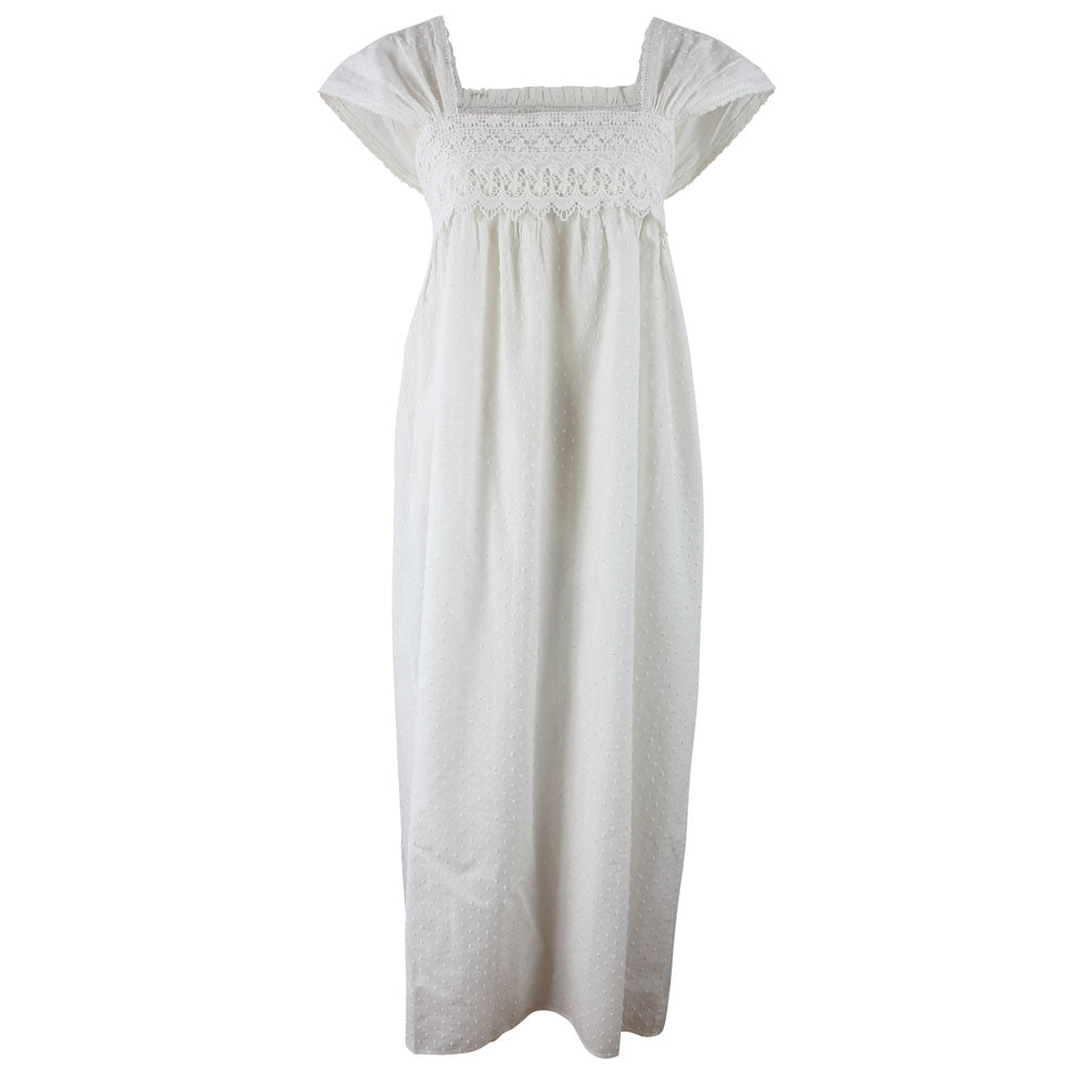 Maud Swiss Dot Cotton Nightdress With Lace Panel