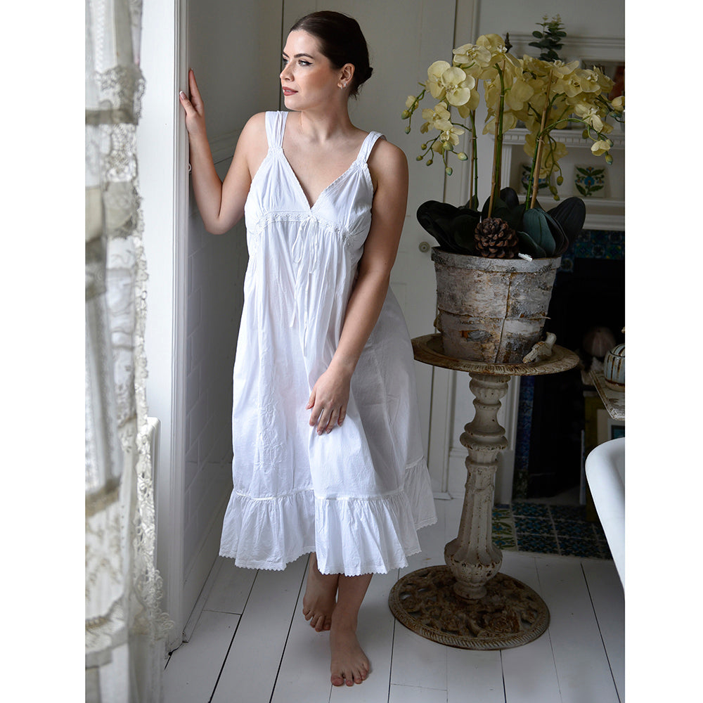 "Joanna" White Strappy Cotton Nightdress