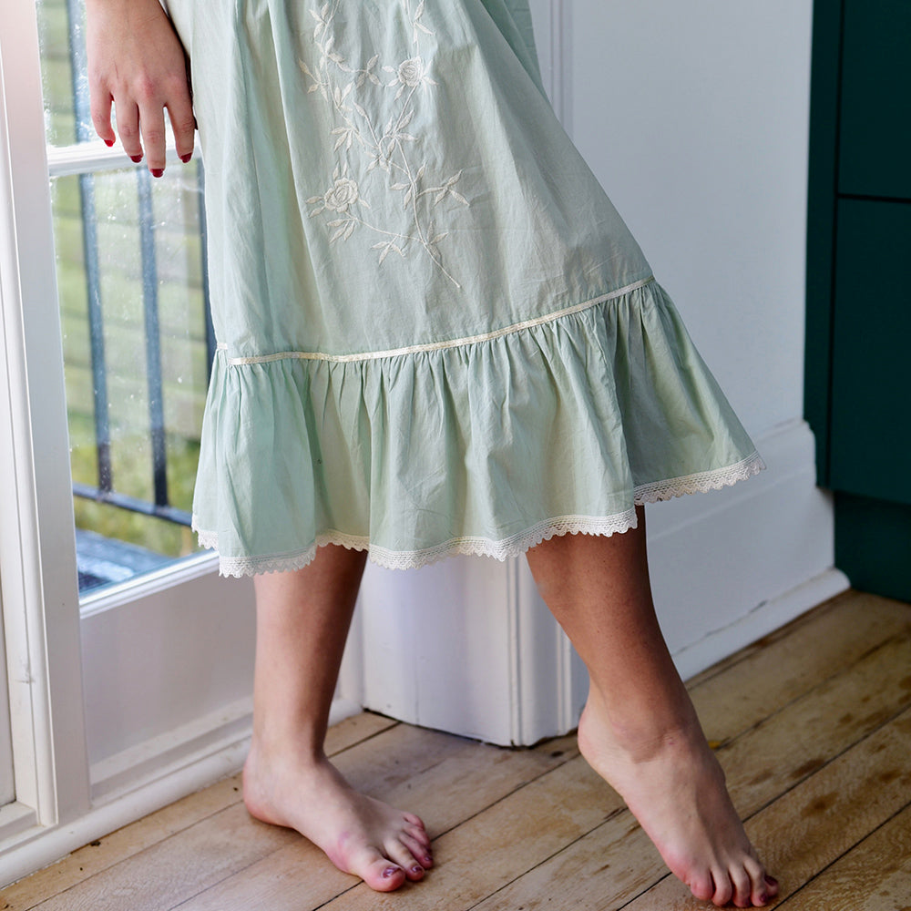 "Joanna" Green Strappy Cotton Nightdress | Putti Fine Fashions