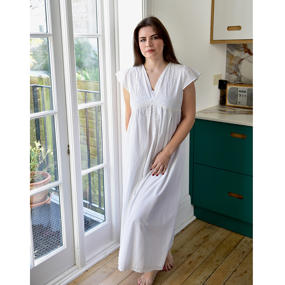 White Valerie Womens Pearl Seed Nightdress | Putti Fine Fashions Canada