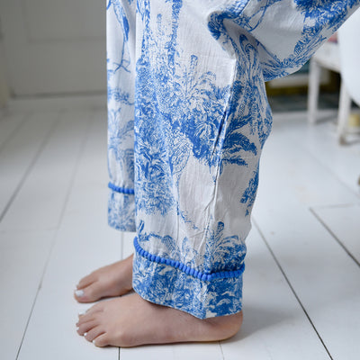 Blue Safari Toile Print Ladies Pyjamas | Putti Fine Fashions Canada