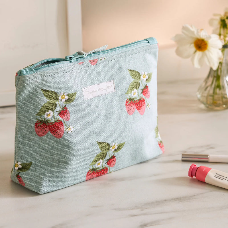 Sophie Allport Blue Strawberries Canvas Makeup Bag - Small