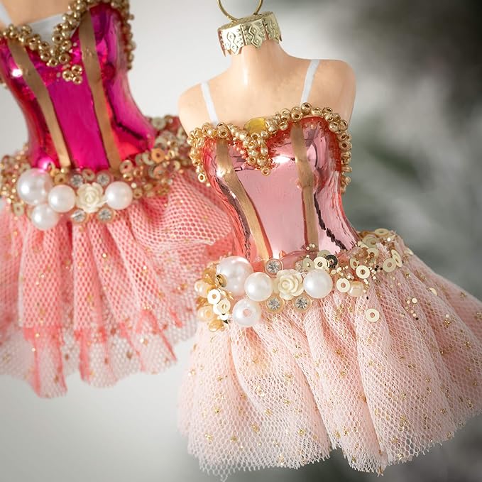 Pink Ballet Dress with Pearls Glass Ornament | Putti Christmas Decorations