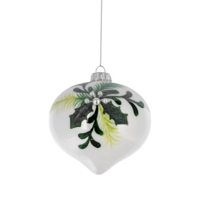 Mistletoe on White Glass Ornament