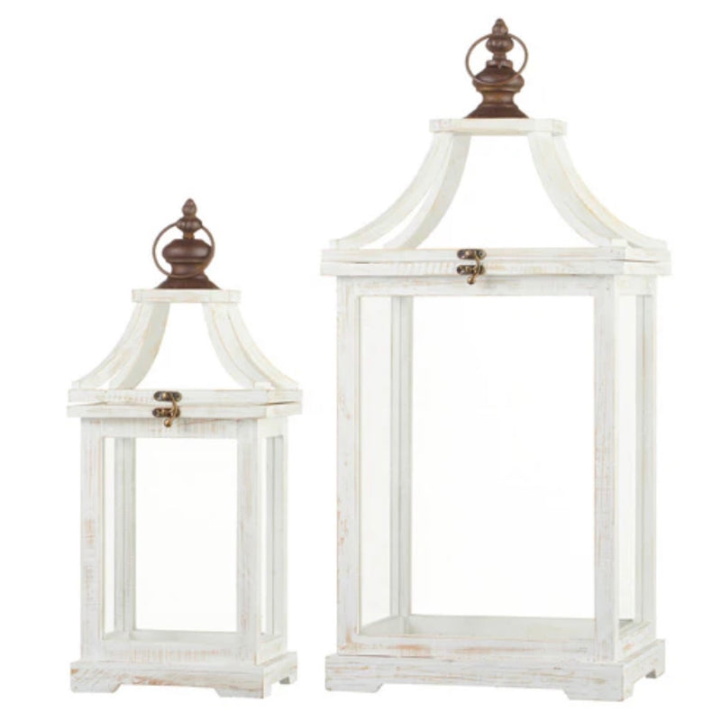 Distressed White Washed Wood Lantern
