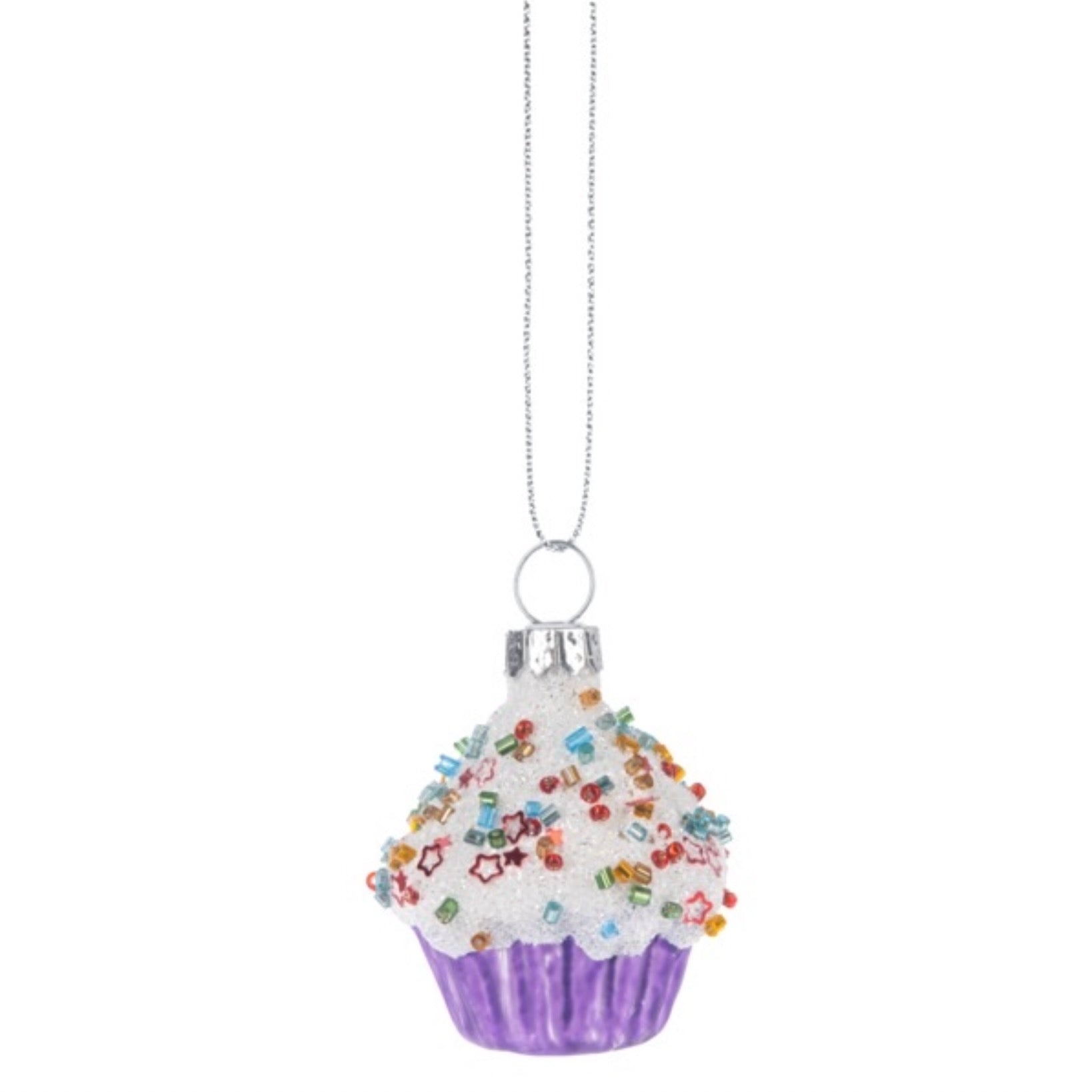 Sprinkle Cupcake Glass Ornament