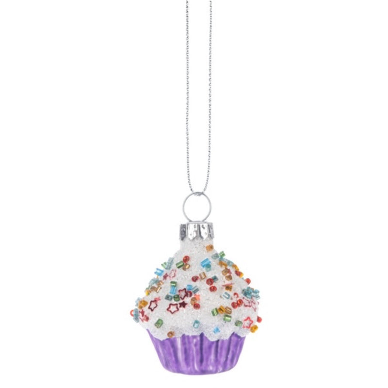 Sprinkle Cupcake Glass Ornament