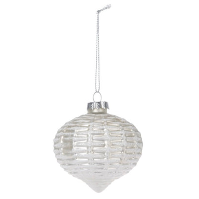 White Basketweave Glass Ornament