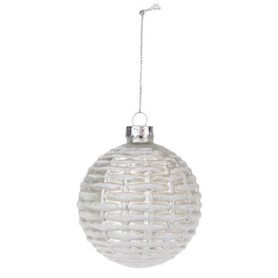 White Basketweave Glass Ornament