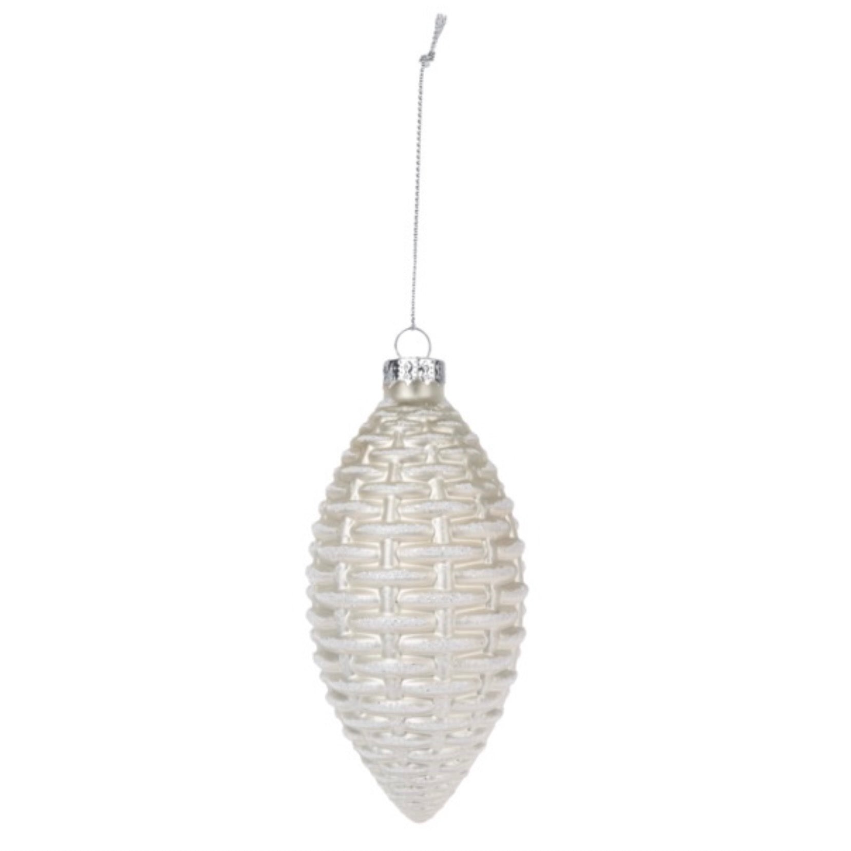 White Basketweave Glass Ornament