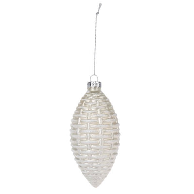 White Basketweave Glass Ornament