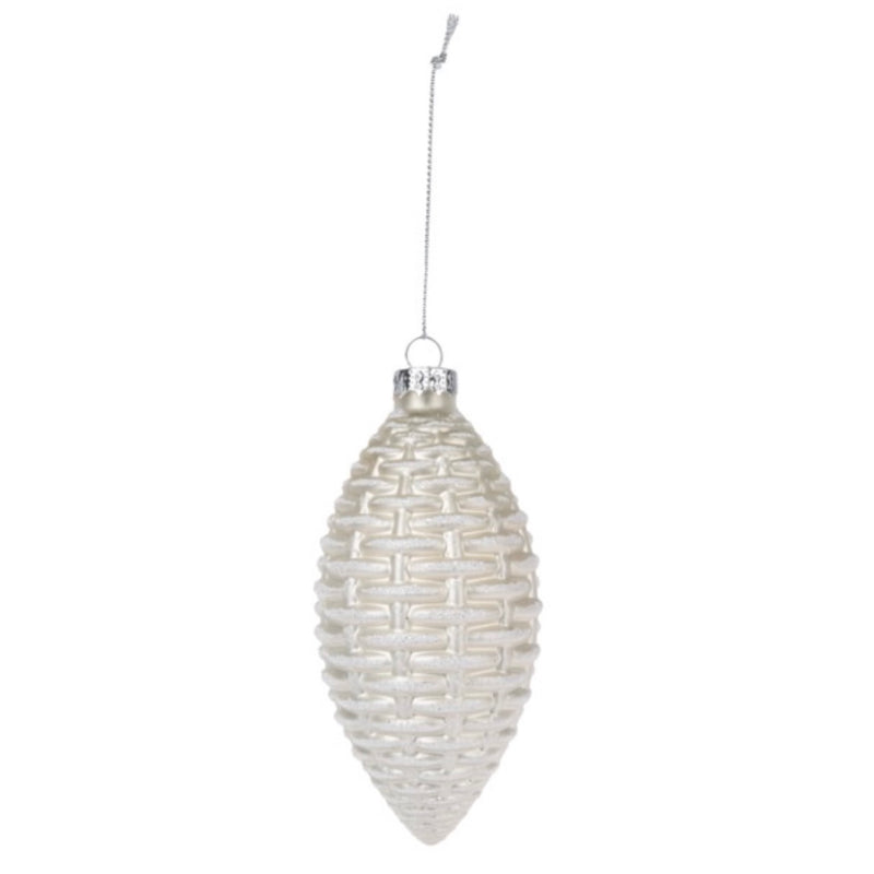 White Basketweave Glass Ornament
