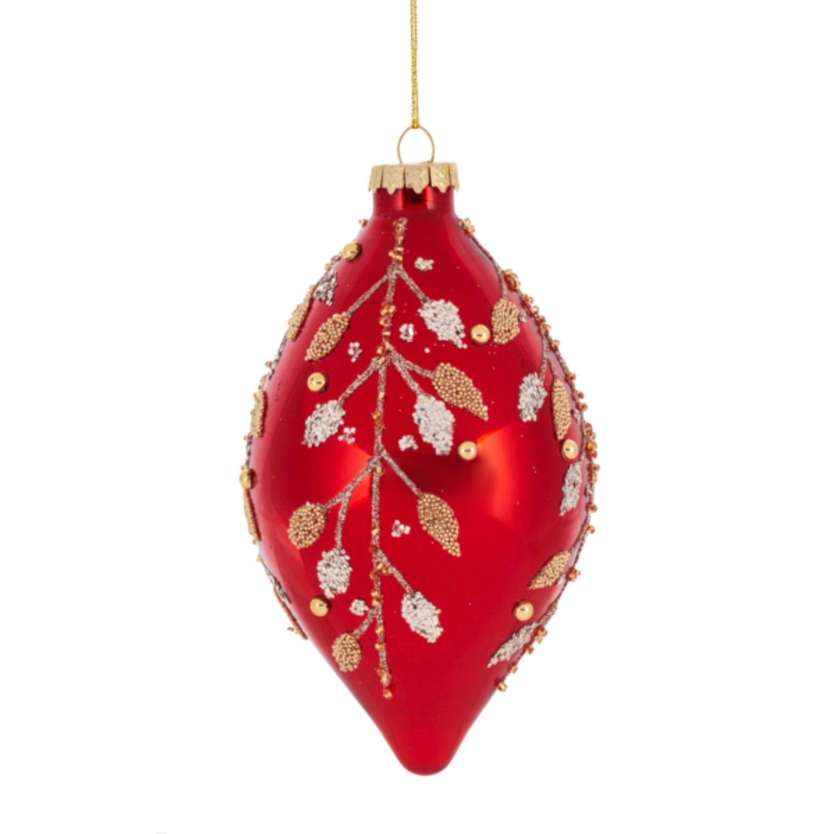 Red with Gold Holly Glass Ornament