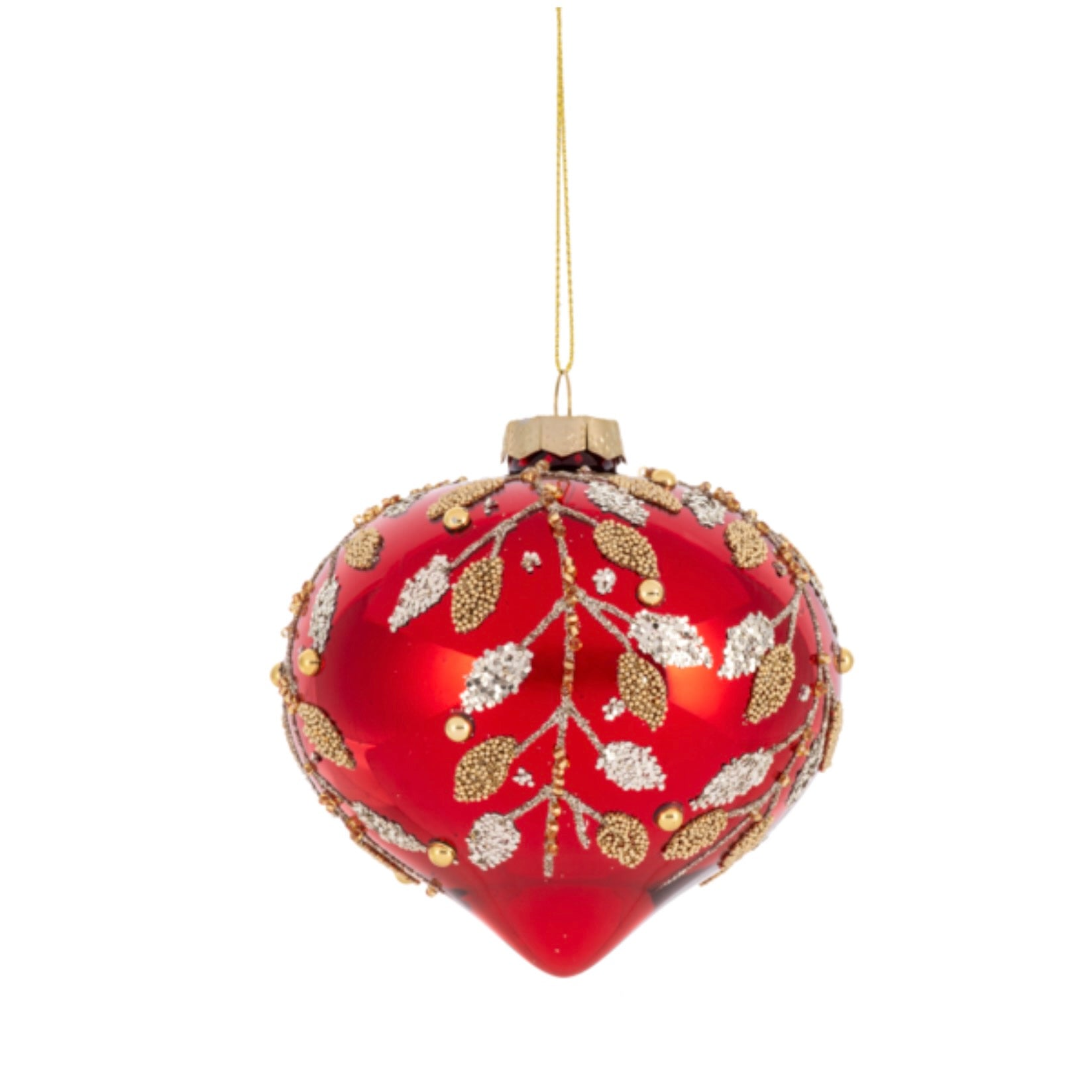 Red with Gold Holly Glass Ornament