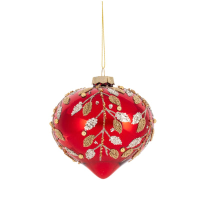 Red with Gold Holly Glass Ornament