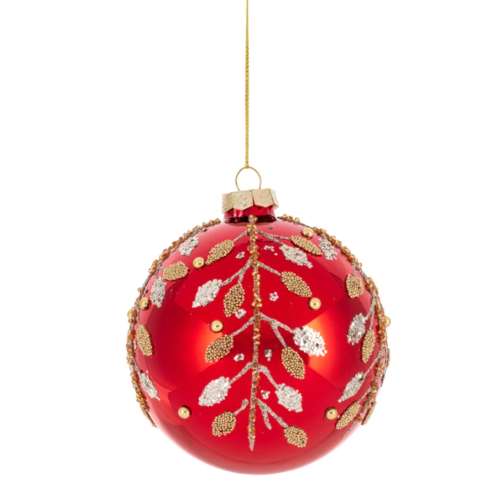 Red with Gold Holly Glass Ornament