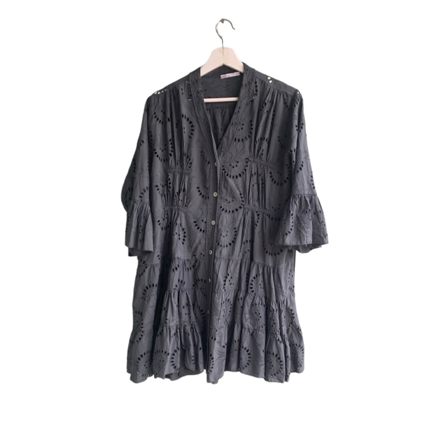 Tiered Eyelet Top - Charcoal