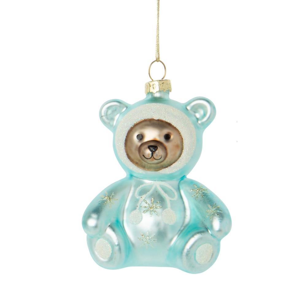 "Baby's First Christmas" Teddy Bear Glass Ornament Blue | Putti Christmas Decorations