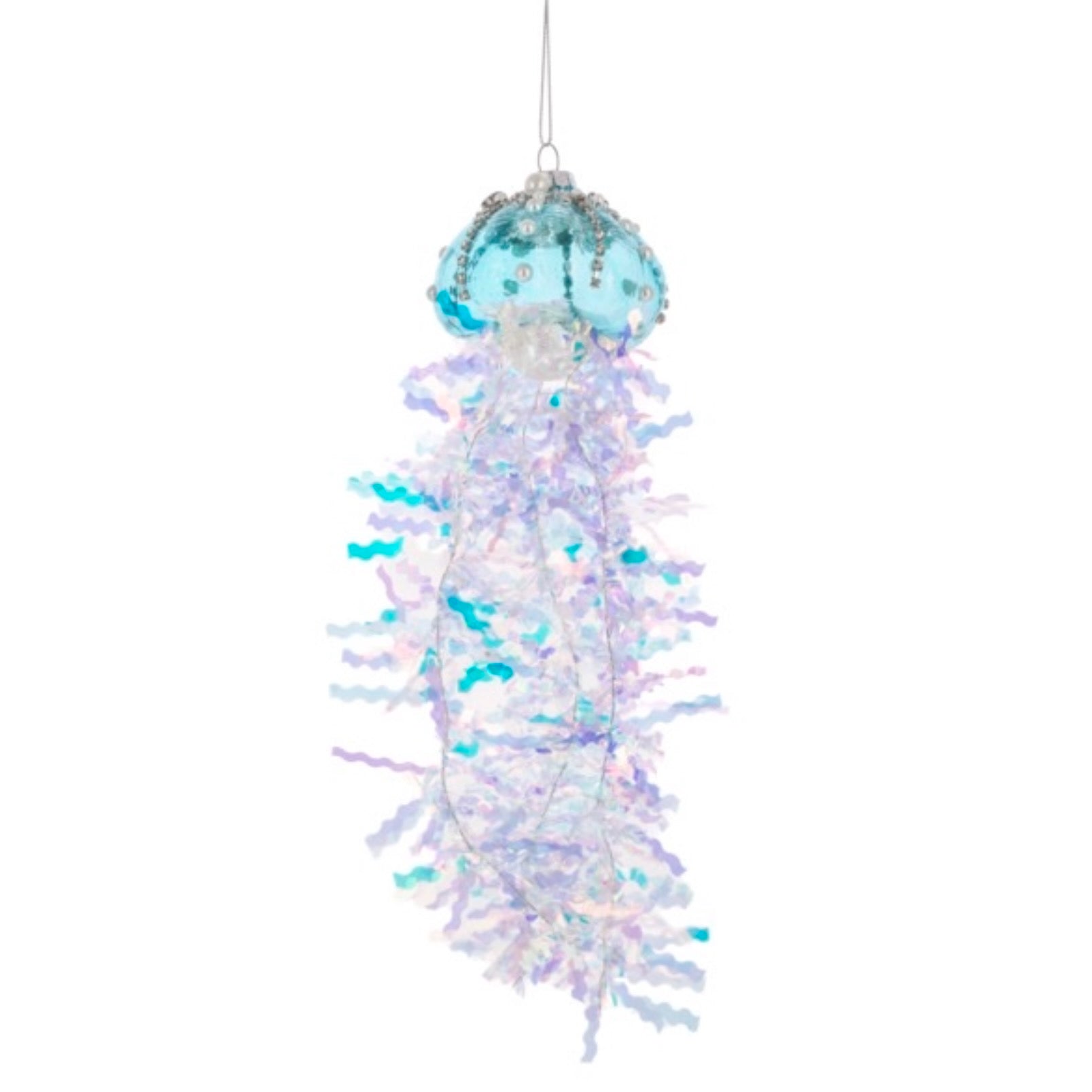 Aqua Jellyfish Dangle Glass Ornament