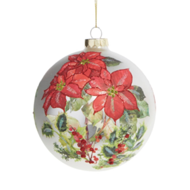 Red Poinsettia Glass Ball Ornament | Putti Christmas Decoration