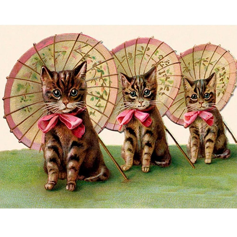 Cats with Parasols Glittered Little Vintage Greeting Card | Putti