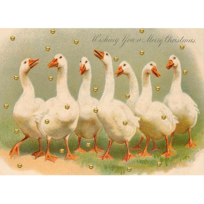 Gaggle of Geese "Merry Christmas" Little Vintage Greeting Card | Putti