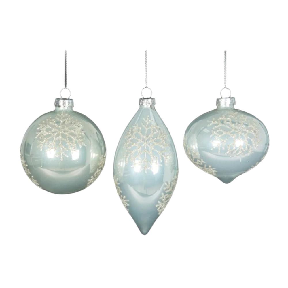 Pearlized White with Snowflake Glass Ornament | Putti Christmas Decor