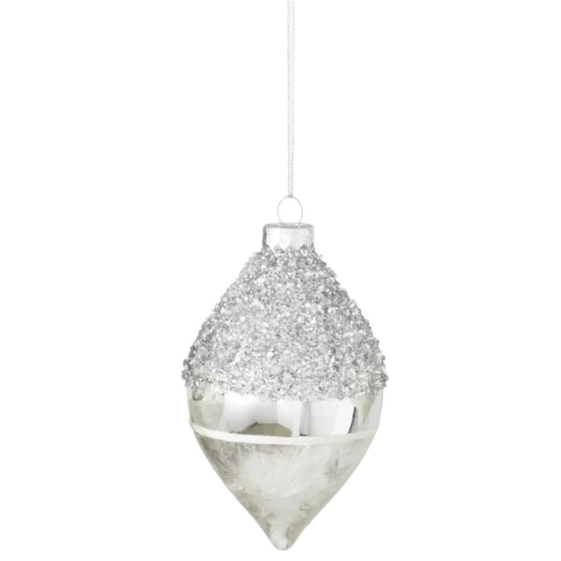 Silver Glitter and White Frosted Ball Ornament - Double Point