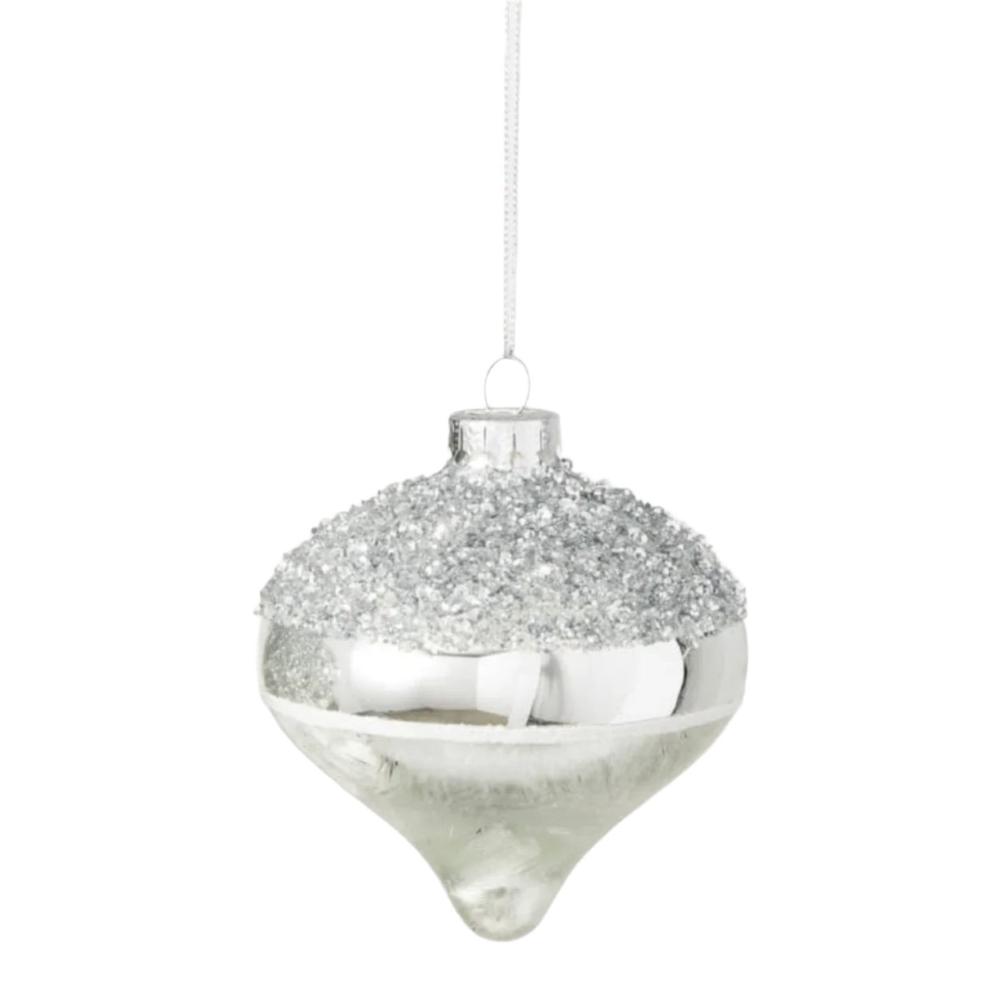 Silver Glitter and White Frosted Ball Ornament - Onion