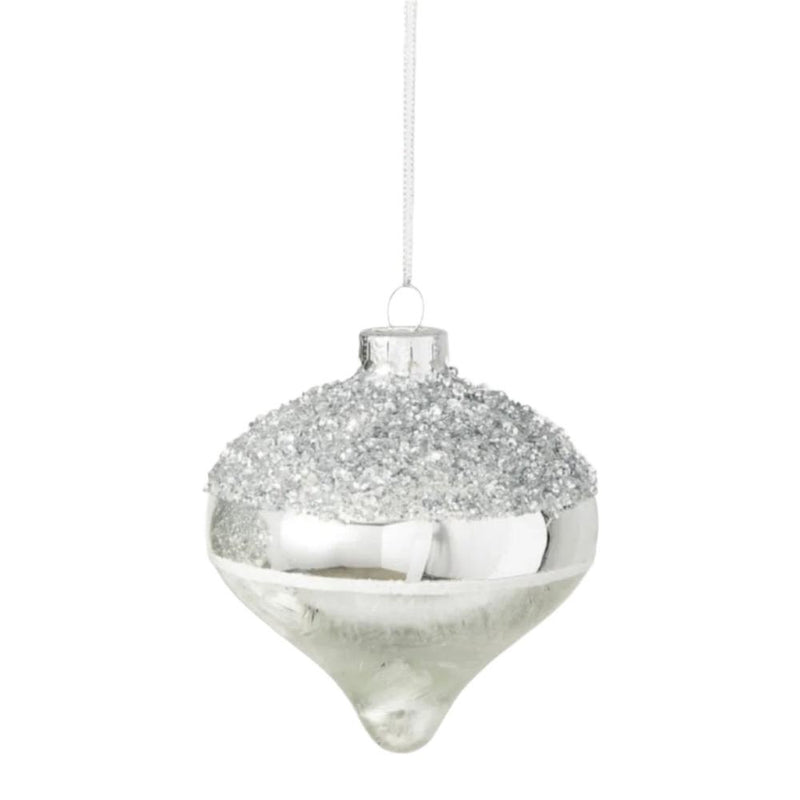 Silver Glitter and White Frosted Ball Ornament - Onion