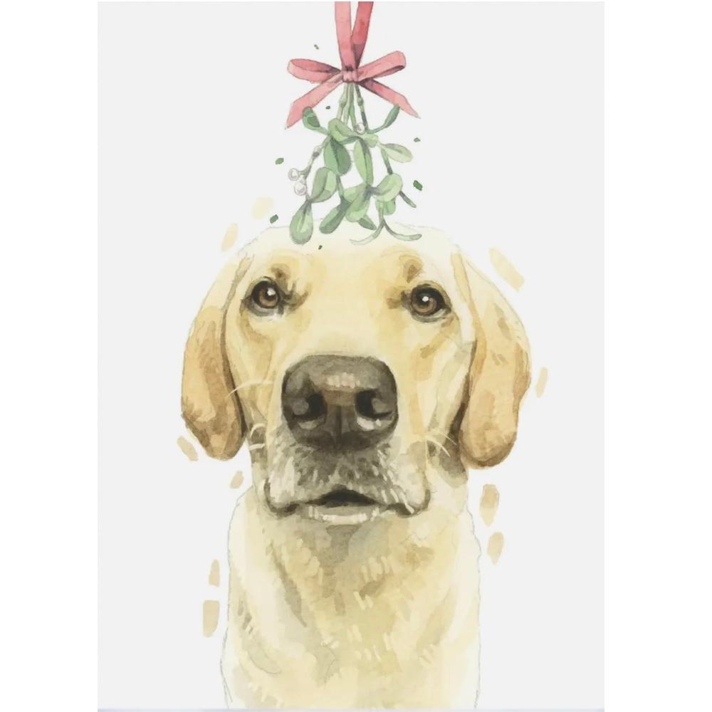 Yellow Labrador with Mistletoe Christmas Greeting Card | Putti Christmas
