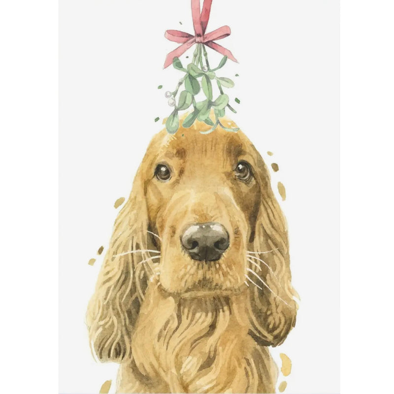 Ginger Cocker Spaniel with Mistletoe Christmas Greeting Card | Putti Christmas