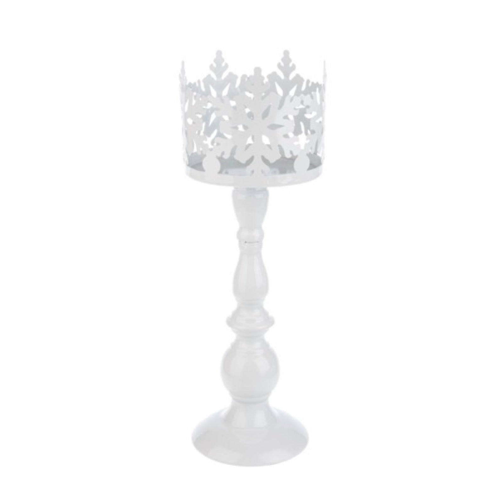 White Laser Cut Snowflake Pillar Candle Holder