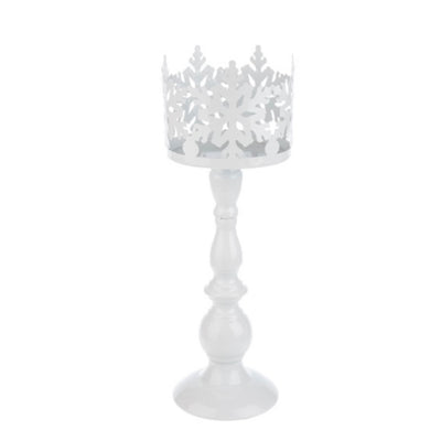 White Laser Cut Snowflake Pillar Candle Holder