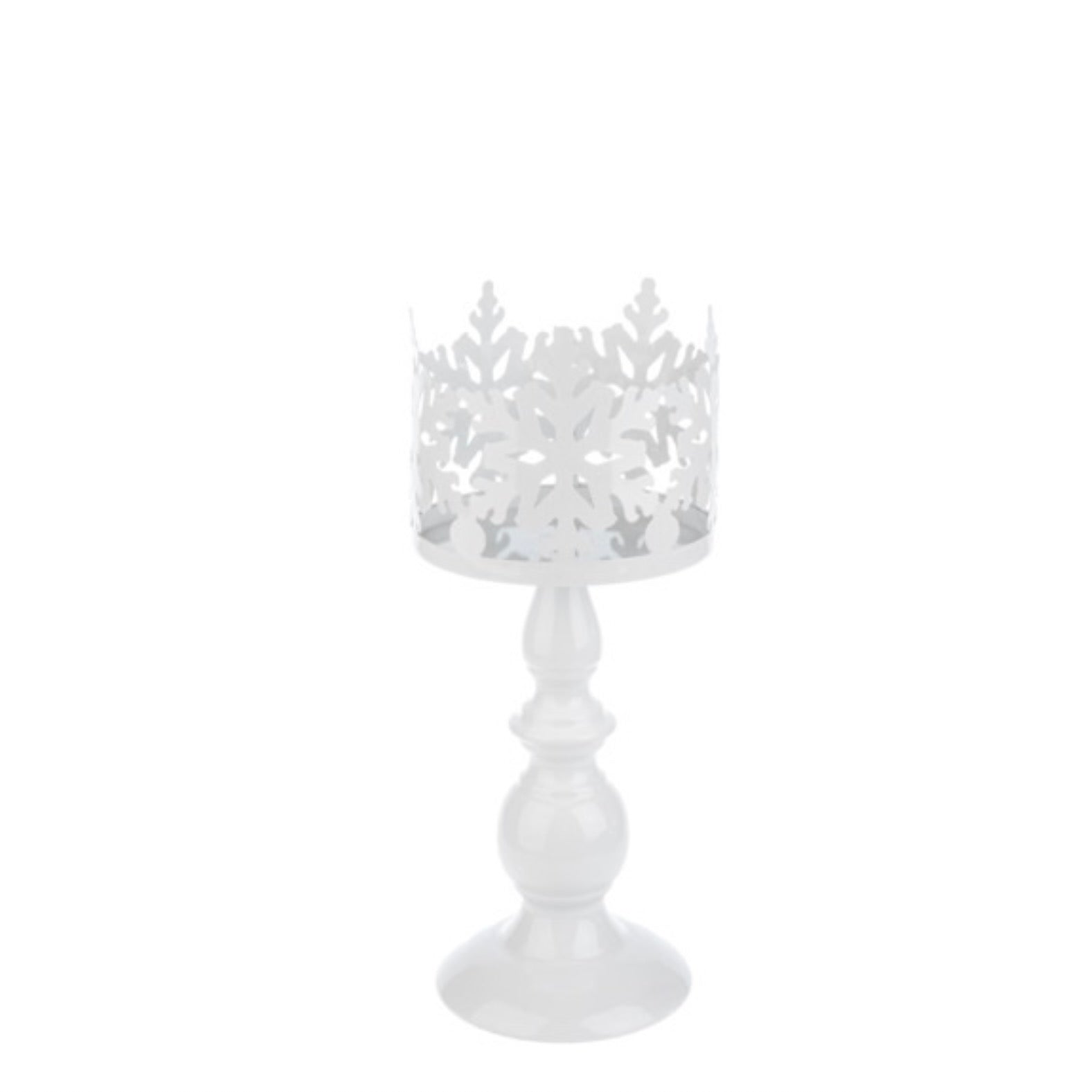 White Laser Cut Snowflake Pillar Candle Holder