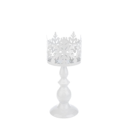 White Laser Cut Snowflake Pillar Candle Holder