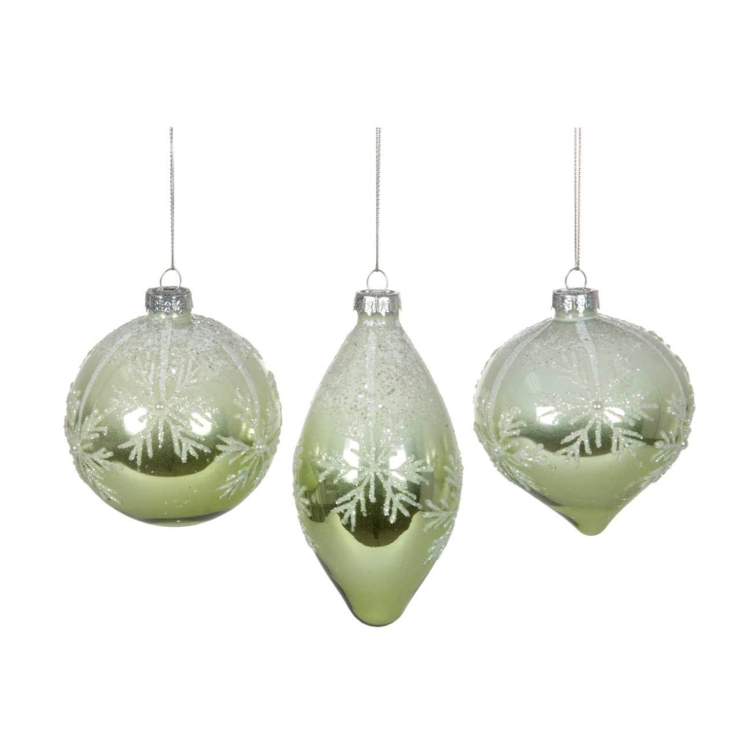 Green with Snowflake Glass Ornament