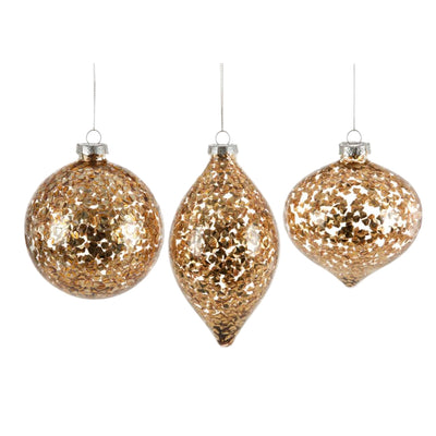 Clear with Gold Sequins Glass Ornament