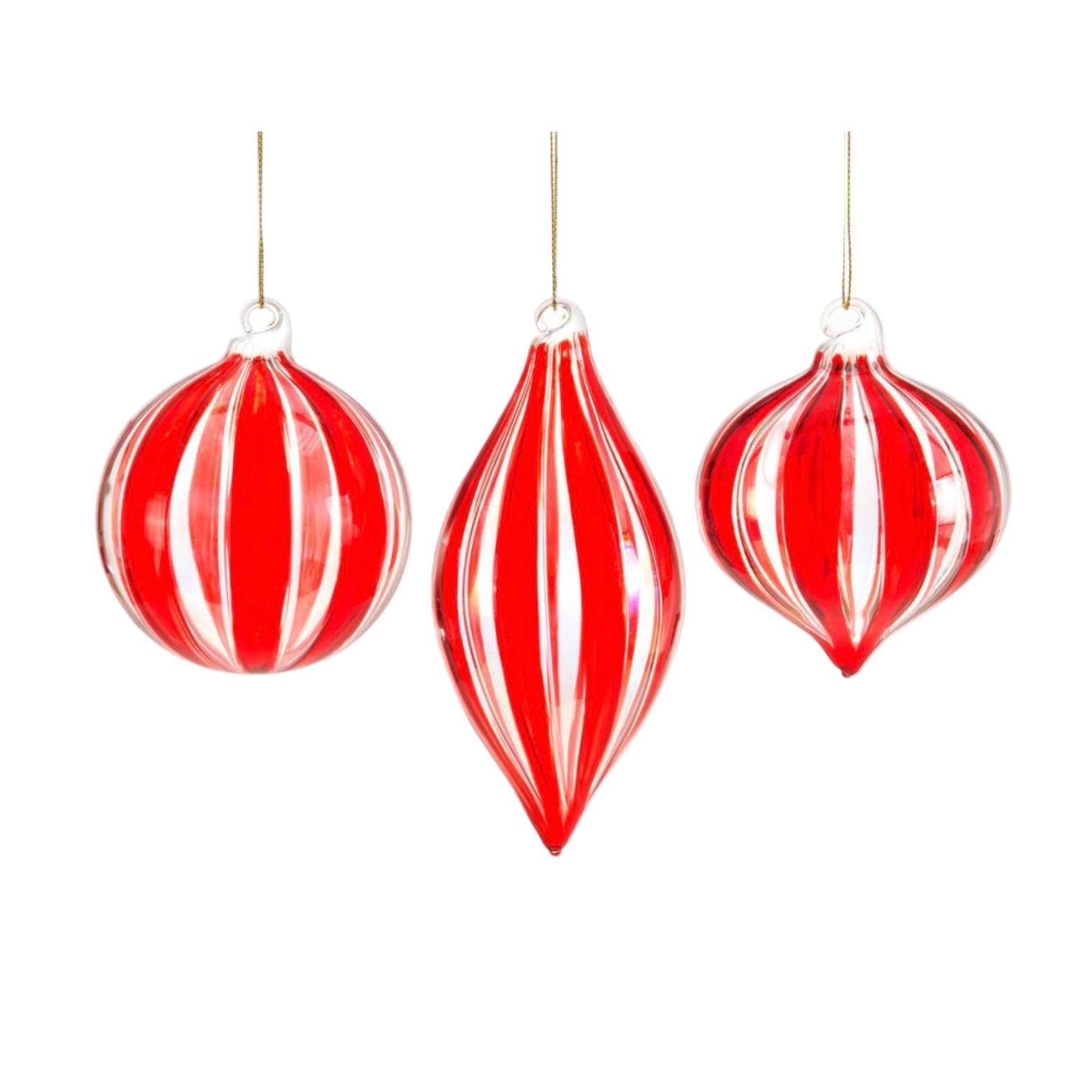 Red and White Stripe Glass Christmas Ornament