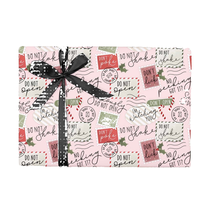 Pink "No Peeking" Christmas Wrapping Paper Sheet - Small  | Putti Christmas