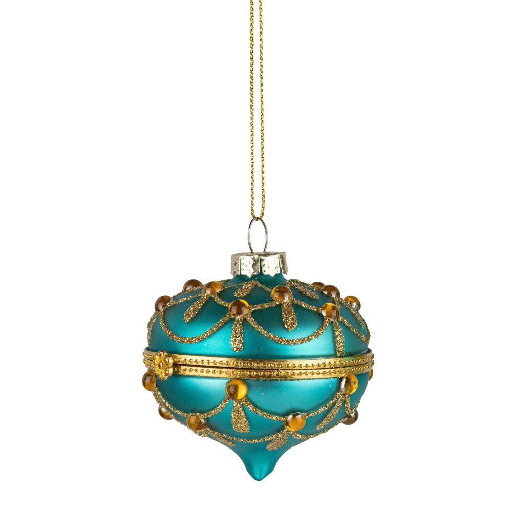 Aqua with Gold Swirls Glass Trinket box Ornamet - Onion | Putti Christmas Decorations