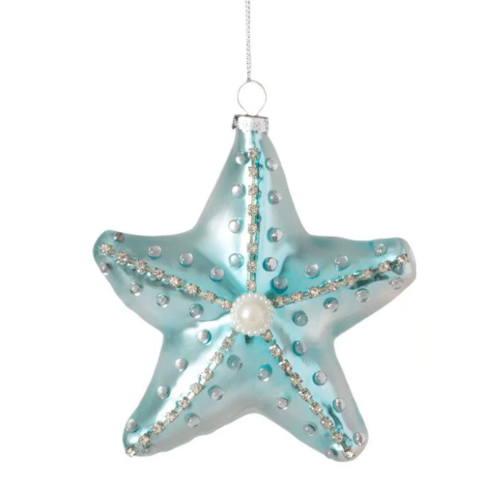 Iridescent Starfish Glass Ornament - Aqua | Putti Christmas Decorations