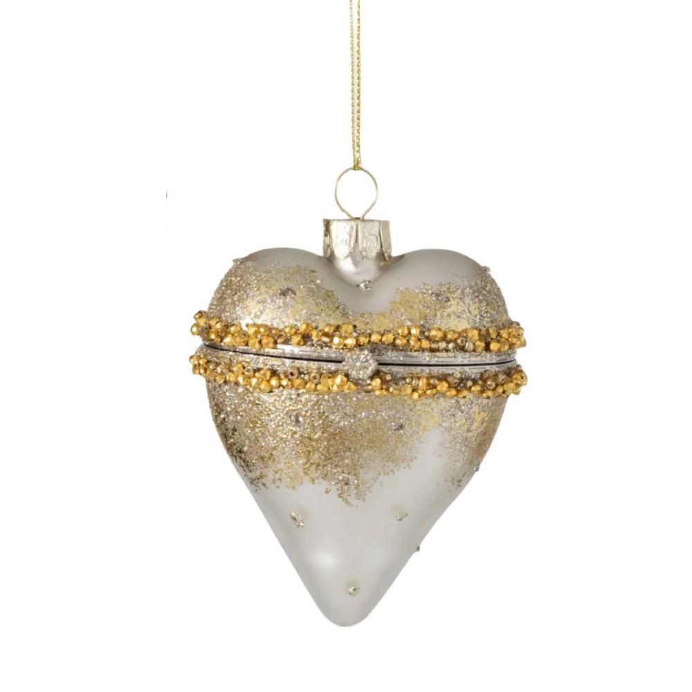 Gold Glass Heart Trinket Box Ornament | Putti Christmas Decorations