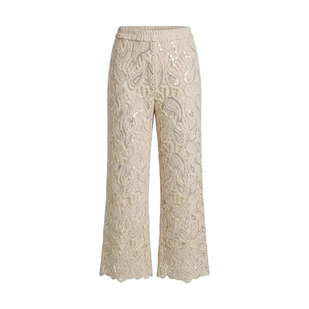 Sequin Crochet Pants - Natural | Putti Fine Fashions