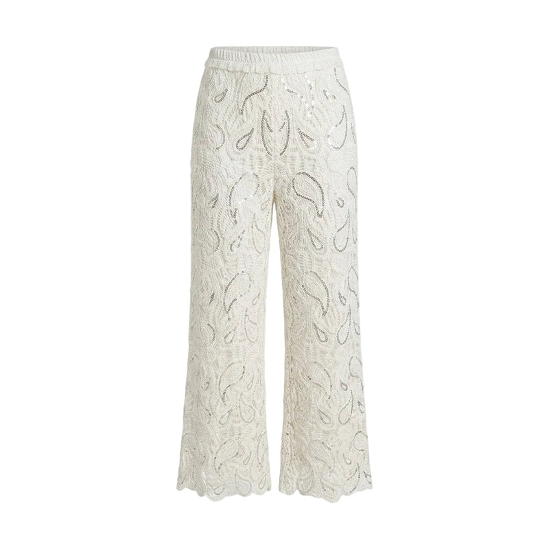Sequin Crochet Pants - White | Putti Fine Fashions
