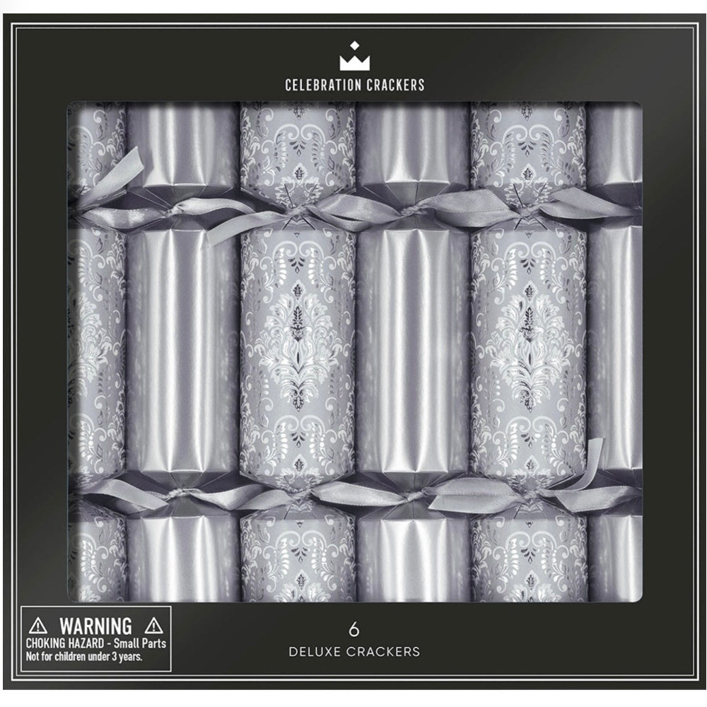 Silver Damask 12" Crackers | Putti Christmas Decorations