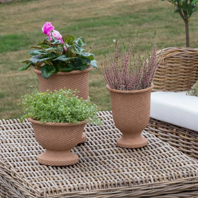 Basketweave Cement Low Urn | Putti Fine Furnishings