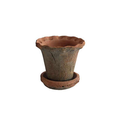 Small Frilly Edge Redstone Pot with Saucer | Putti Fine Furnishings