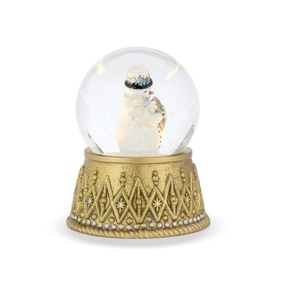 Snowman with Heart Lit Gold Snow Globe | Putti Christmas Decorations